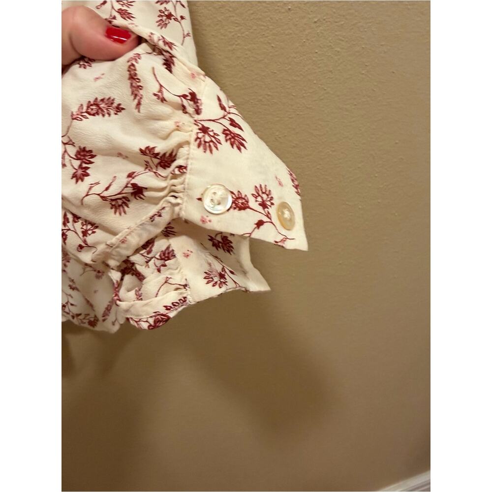 Frame Silk Blend Cream Blouse with Rust Floral Print Oversized Small - Picture 11 of 16